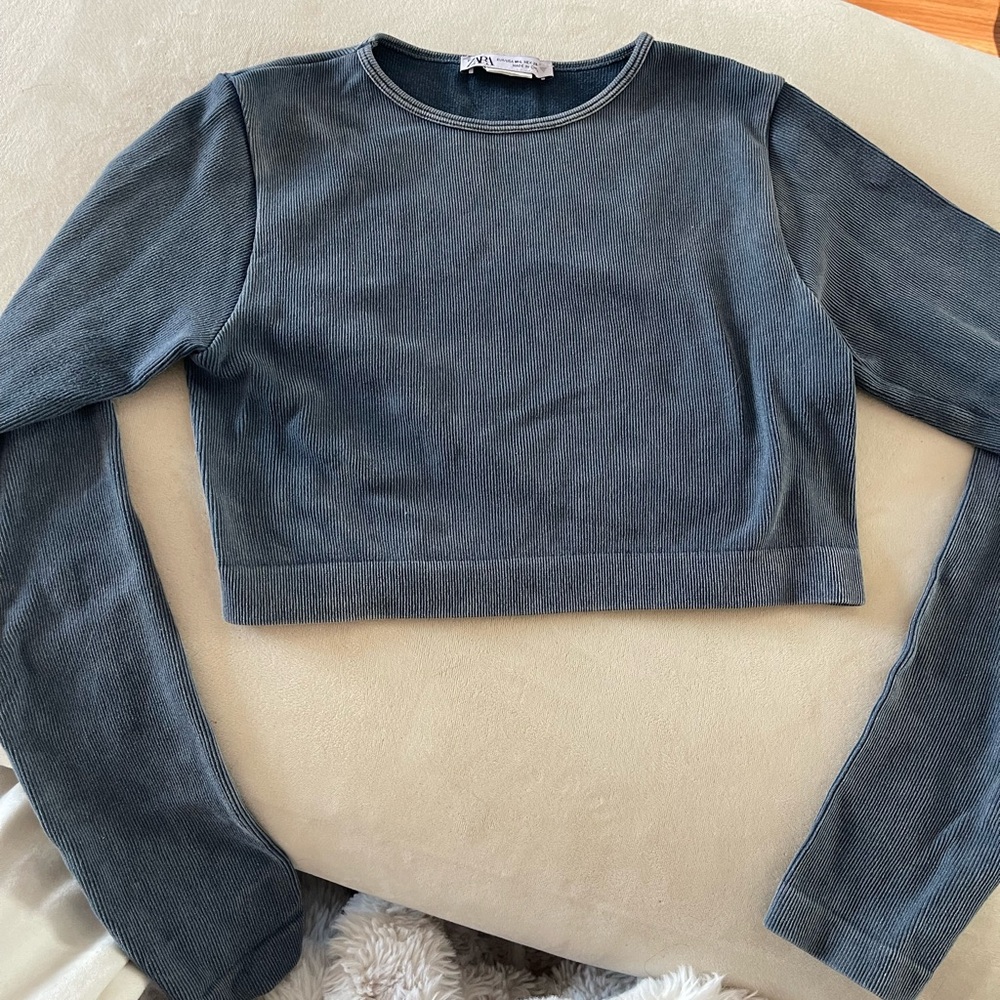 Zara Long Sleeve Crop Top - Dark Gray